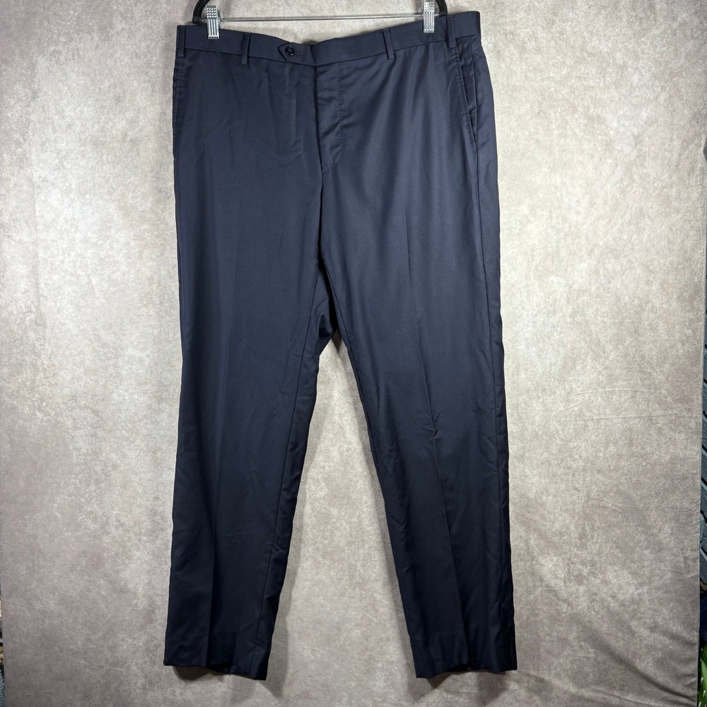 Zanella Dress Pants Mens 40 Navy Blue Devon Flat Front 100% Wool Made in Italy